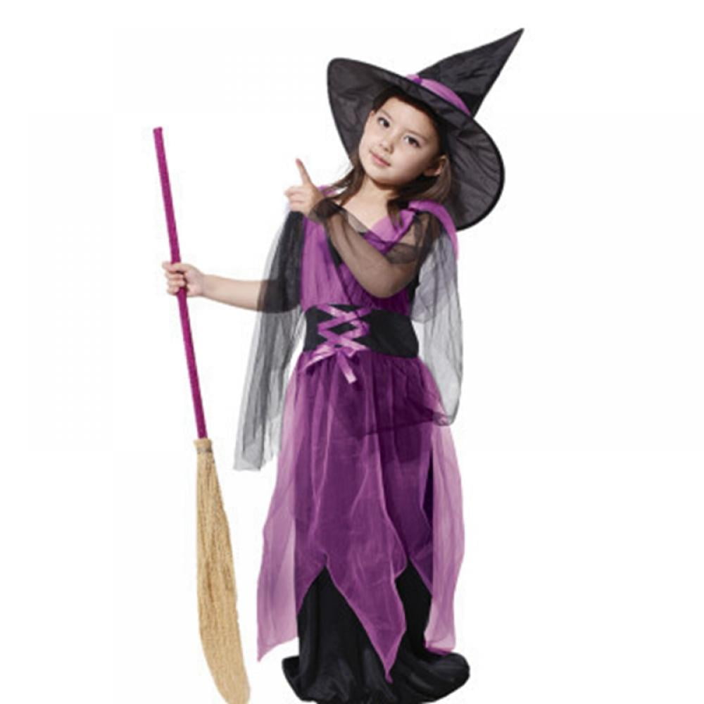Xinhuaya 3-13T Halloween Witch Costume Set Dress Hat Broom Tutu Skirt for Halloween Cosplay Party
