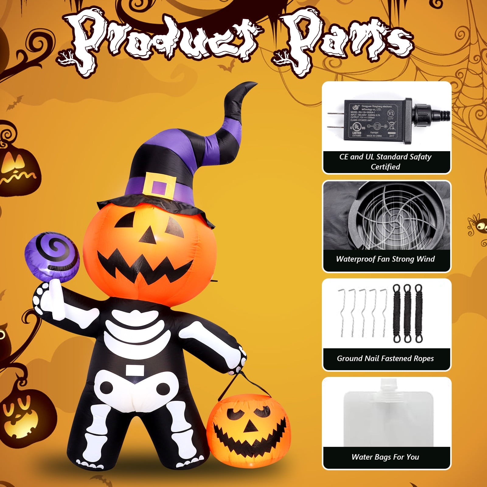 6 FT Halloween Inflatables Stacked Pumpkins Ghost with Build-in LEDs for Porch,Halloween Pumpkin Decor Blow up Yard Decorations