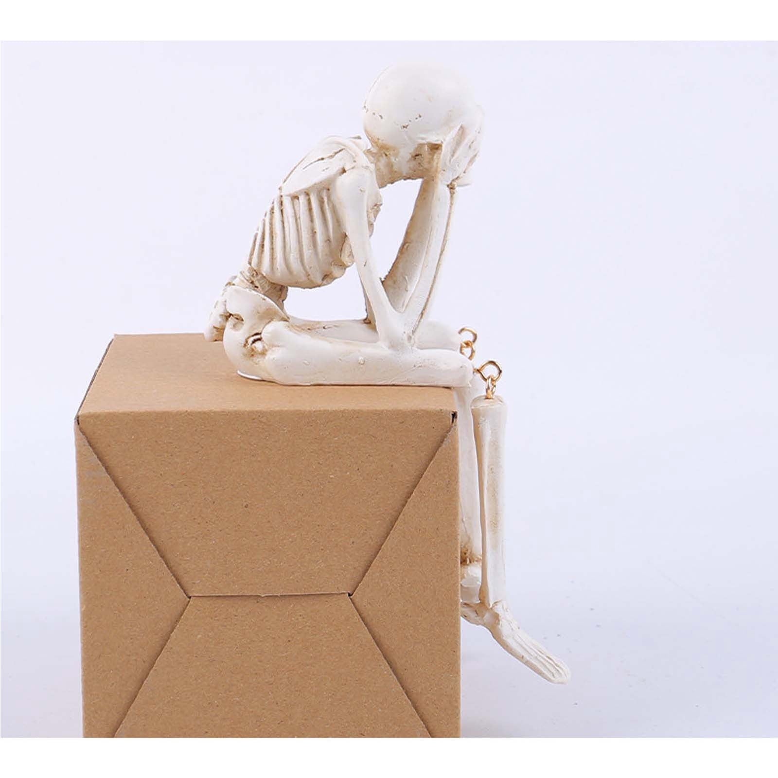 Halloween Decor Skeleton Statue Figurines Skull Decor See No Evil Hear No Evil Speak No Resin Skeleton Shelf Sitters Sitting Figurines for Home Kitchen Party Decor Table Ledge Edge Decorative (C)