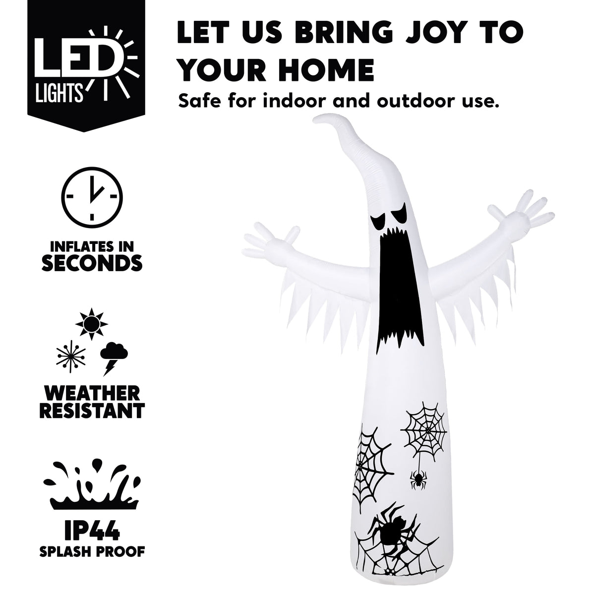 Joyfy 12 ft Halloween Inflatable Outdoor Ghost,Giant Ghost Blow Up Decor with Built-in LED Lights,inflatables with Build-in LEDs,Spooky Outdoor Decorations for Yard & Lawn