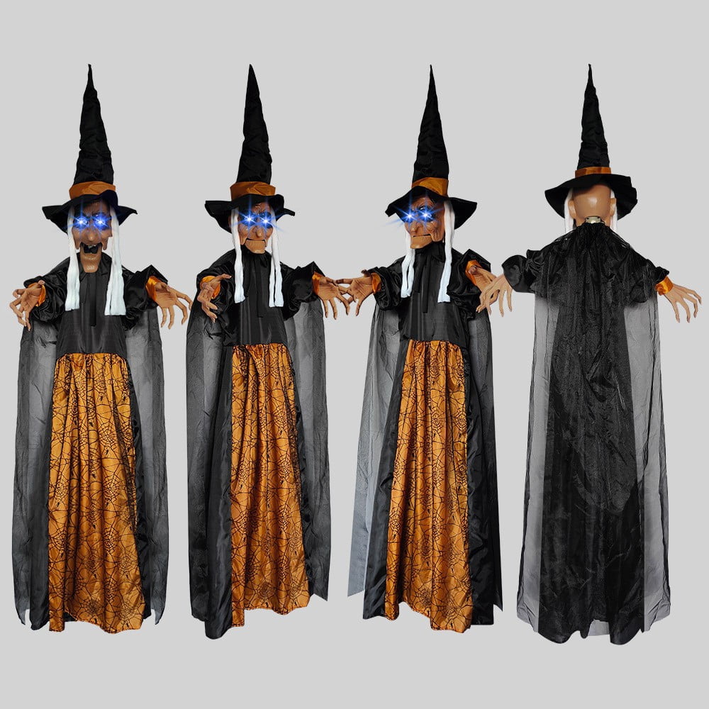 Halloween Animatronics Witch Clearance, Voice Activated Purple Escape Haunt Halloween House Décor & Fright Fest Prop, Life Size Animated Halloween Decoration Outdoor