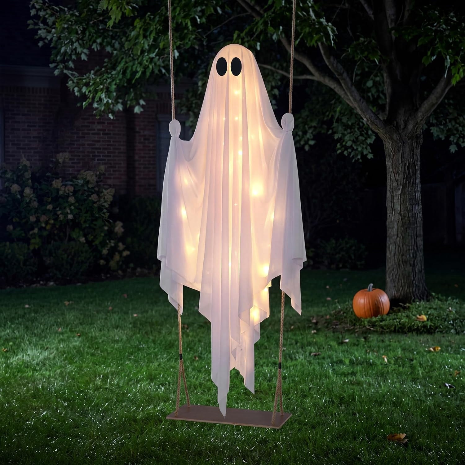 Joyfy 3 FT Halloween Hanging Swinging Skeleton,Light Up Creepy Grim Reaper with Black Hood Decorations for Halloween Hanging Decorations Indoor Outdoor Yard Home Decorations