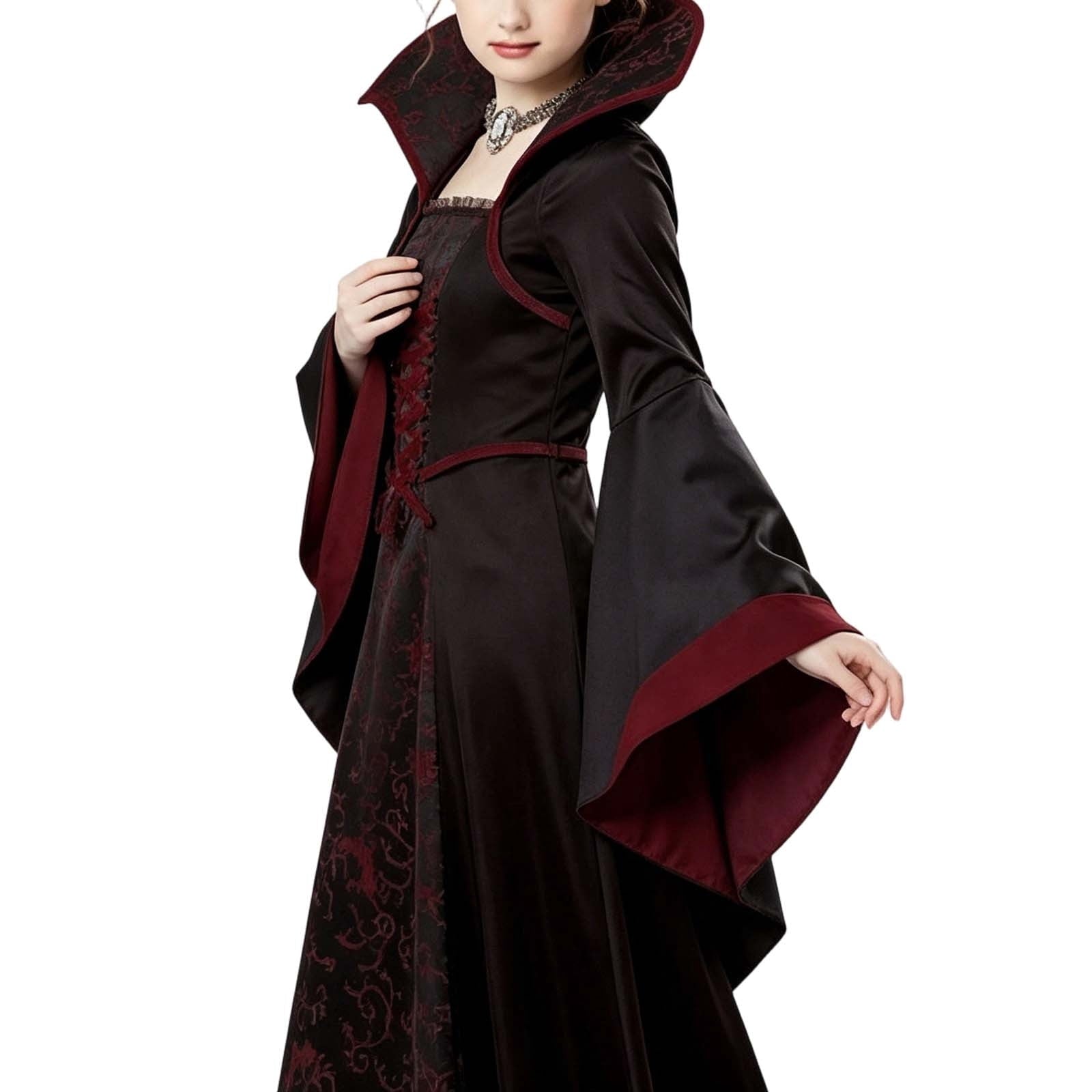DxhmoneyHX Girls Halloween Vampire Costume Medieval Gothic Long Flared Sleeve Witch Dress Classic Outfit for Festival Party 3‑13 Years