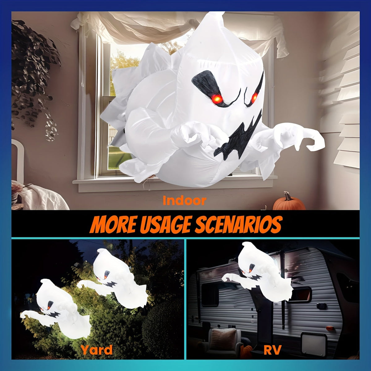 KINQUINN 3.3 ft Halloween Ghost Inflatable Breaking From Window, blow-up Spooky Decor For Yard Garden Lawn Party