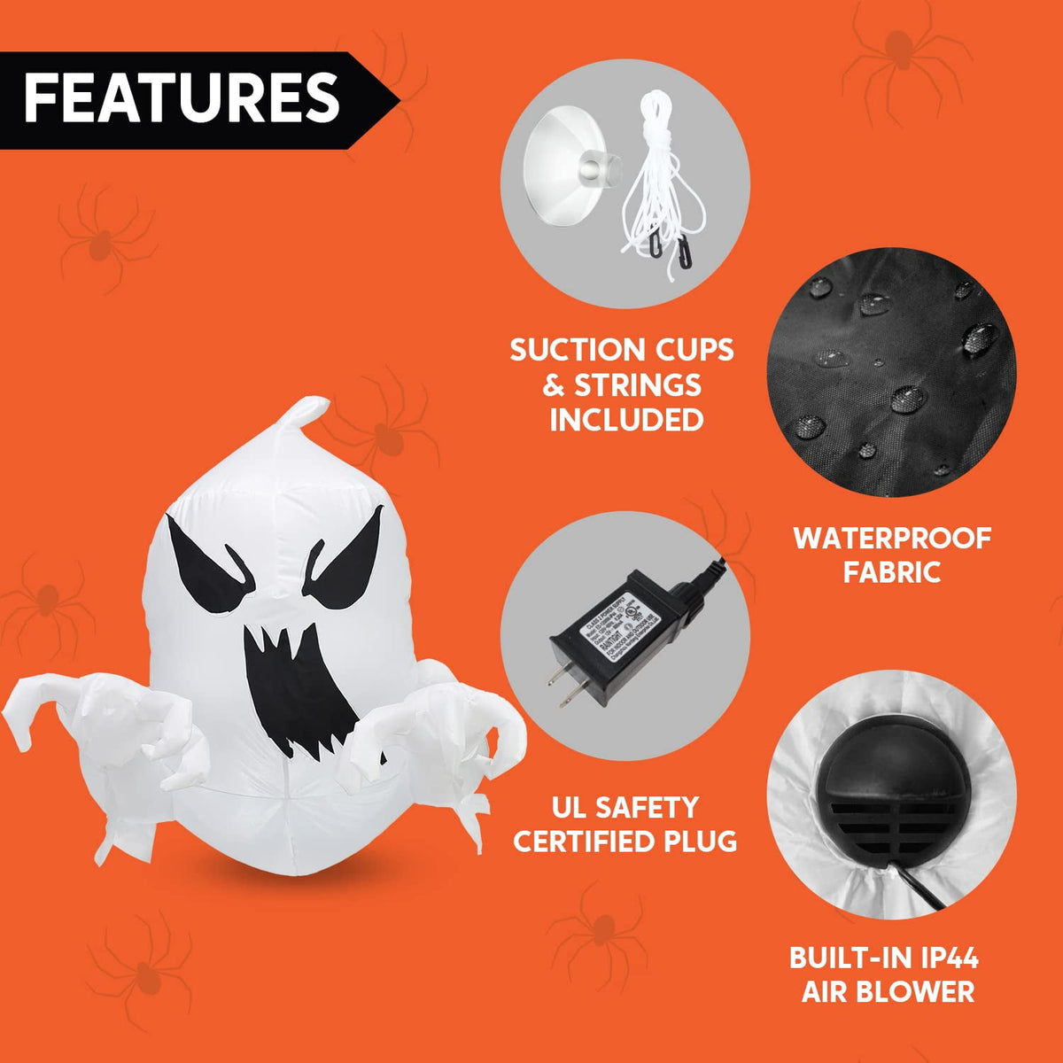Joyfy 4.5 FT Halloween Inflatable Decorations Outdoor Scary Flying Ghost Broke Out from Window with Built-in LED Blow Up Inflatable for Window Decoration Yard Garden Lawn Decor