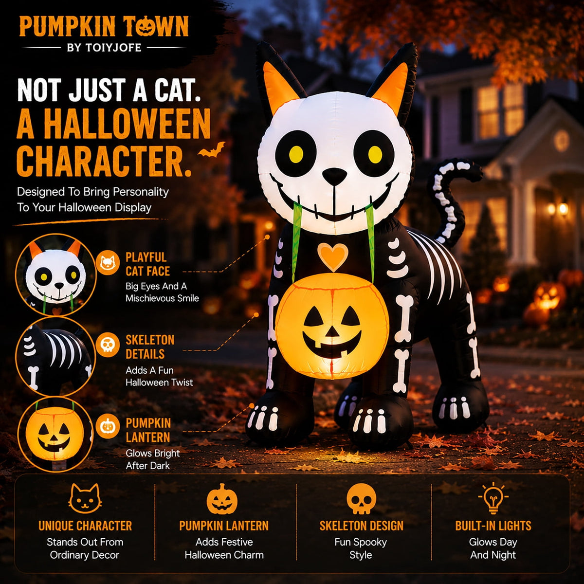 Toiyjofe 5.5 ft Halloween Inflatable Ghost with Pumpkin, LED Lighted Cute Halloween Yard Decoration for Porch, Lawn, Walkway & Party