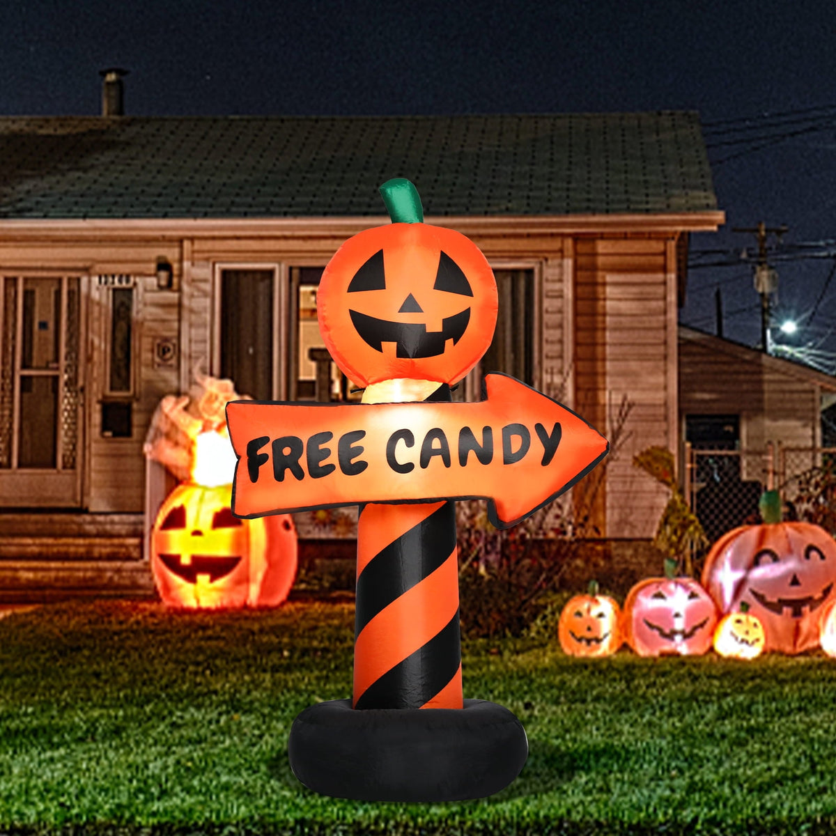 Halloween Inflatable Pumpkin Road Sign Festival Decor Blow Up Yard Decorations Clearance with Built-in LEDs for Lawn, Garden, Party, Indoor