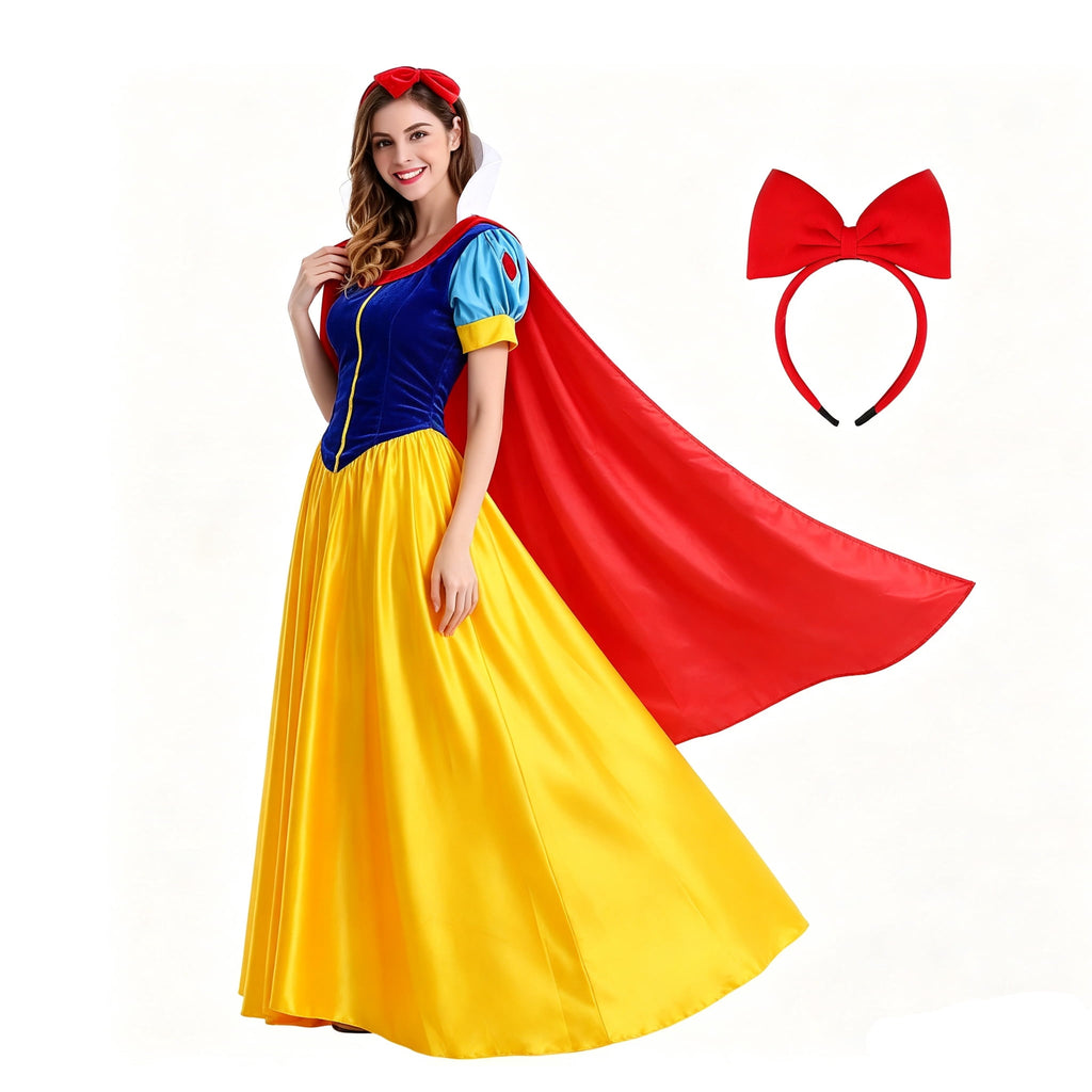 Snow Princess Dress for Women Halloween Fairytale Costume with headband , Size S-2XL