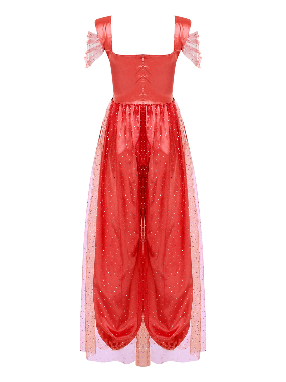 Aislor Women Halloween Arabian Princess Cosplay Costume Sequins Belly Dance Romper Jumpsuit Fancy Dress Lake Blue L
