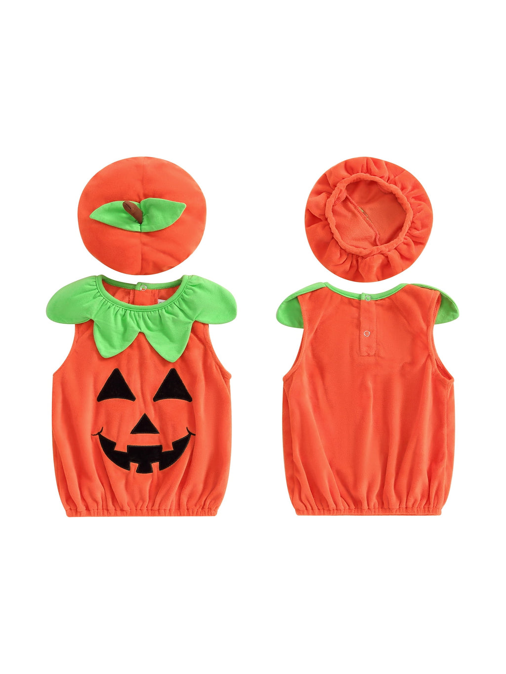 Cjfdfy Toddler Baby Boy Girl Halloween Pumpkin Costume Infant Baby Fall Pumpkin Outfit Velvet Pumpkin Pullover Vest Tops and Hat Set Cosplay Clothes