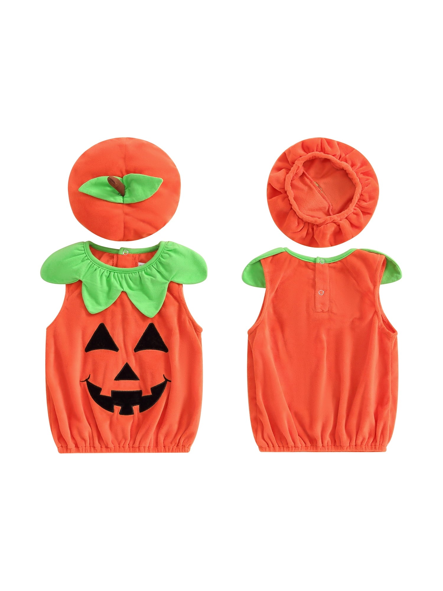 Cjfdfy Toddler Baby Boy Girl Halloween Pumpkin Costume Infant Baby Fall Pumpkin Outfit Velvet Pumpkin Pullover Vest Tops and Hat Set Cosplay Clothes