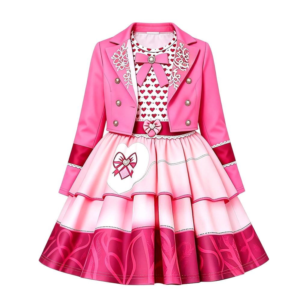 Guvpev G'irls Halloween Princess Costume, Pink Princess Dress Up Outfits with Jacket, K'ids Halloween Cosplay Party Dress Set