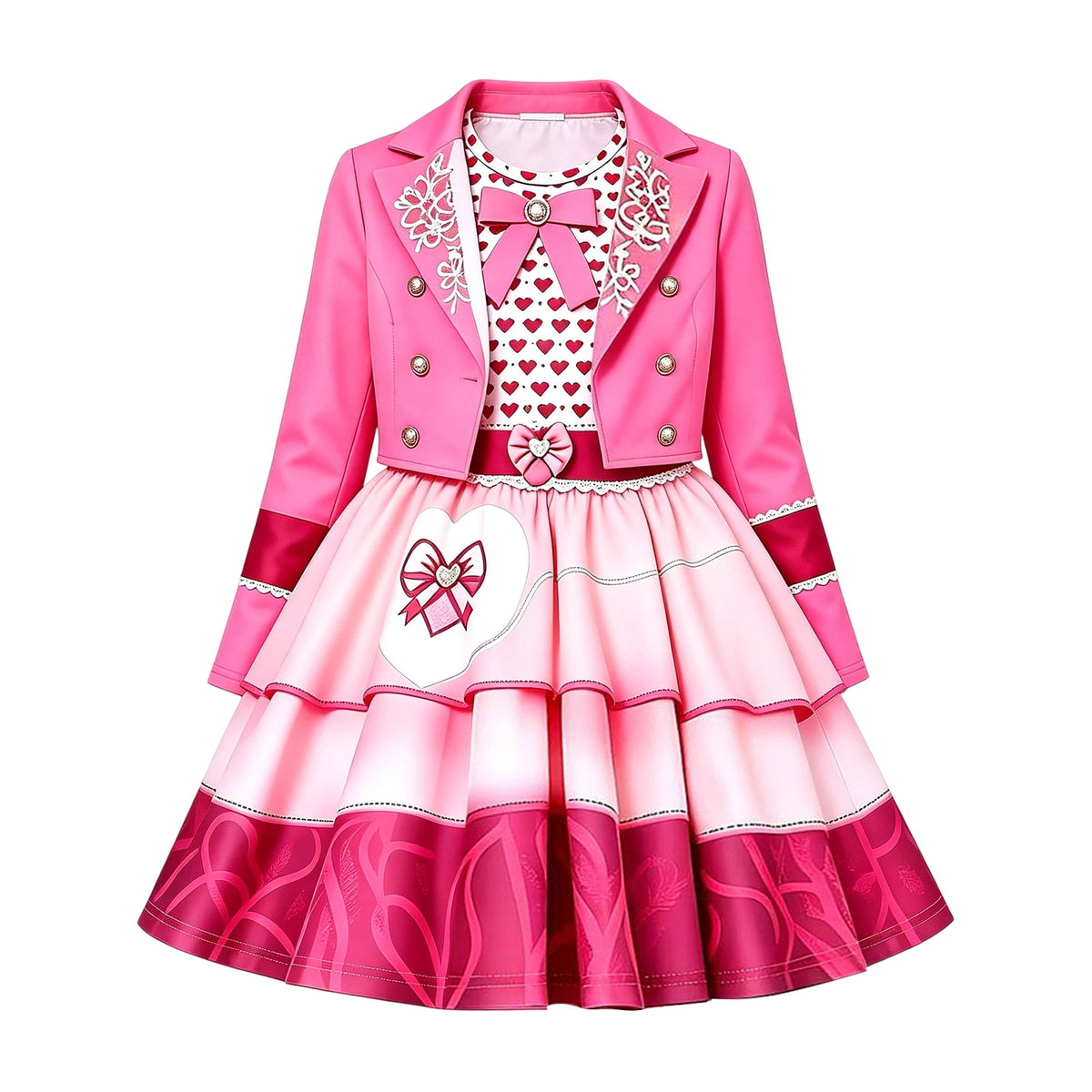 Guvpev G'irls Halloween Princess Costume, Pink Princess Dress Up Outfits with Jacket, K'ids Halloween Cosplay Party Dress Set
