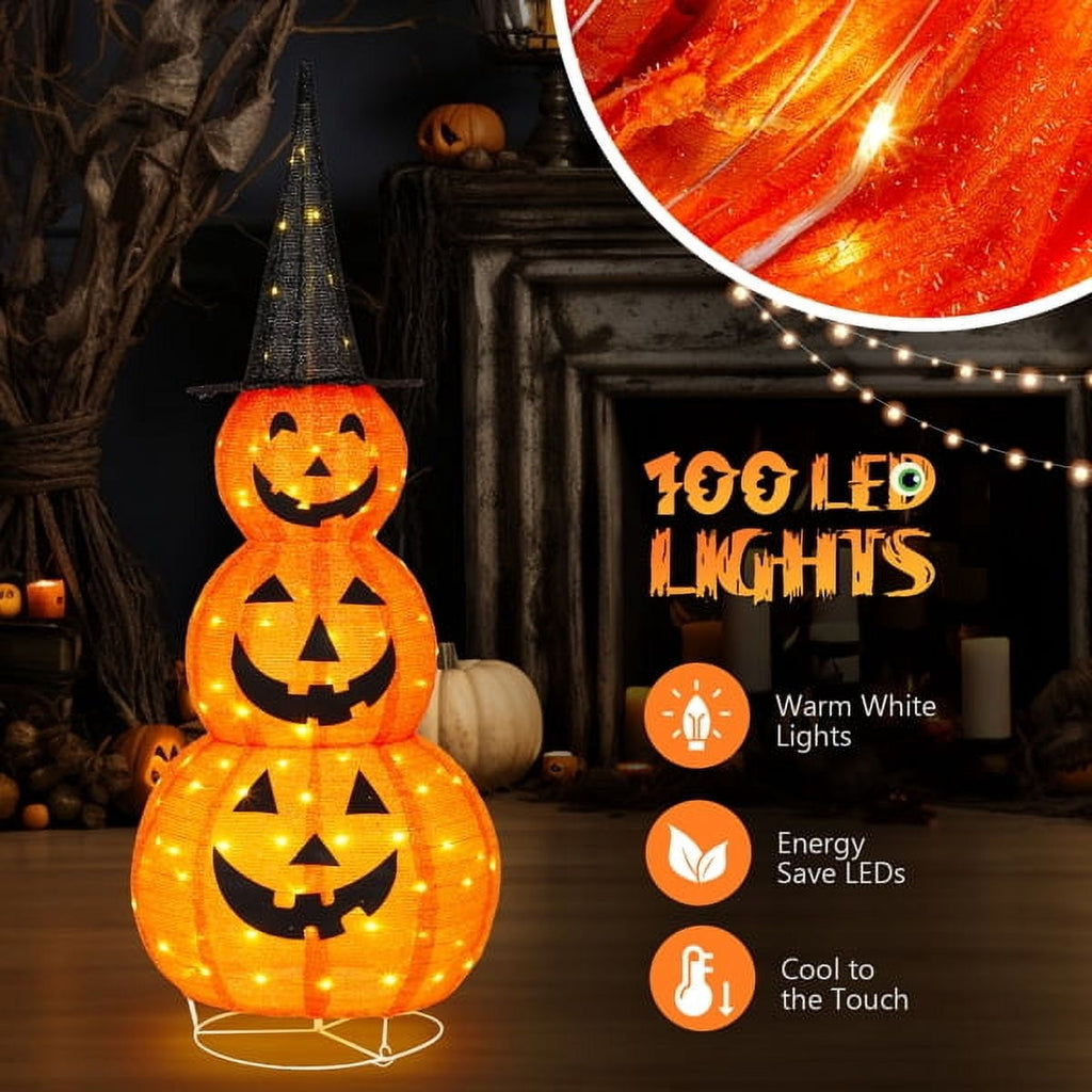 5ft Lighted Pop-Up Pumpkin, 100 LED Lights, Durable Indoor/Outdoor Use, Easy Assembly for Halloween Decor