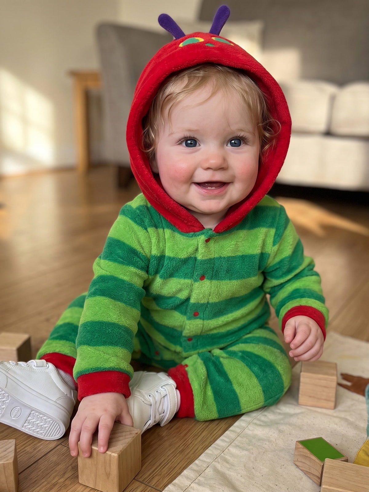 RUINIXCW Toddler Baby Boy Girl Halloween Caterpillar Costume Newborn Infant Baby Fleece Jumpsuit Warm Fall Winter Clothes Long Sleeve Striped Hooded Romper