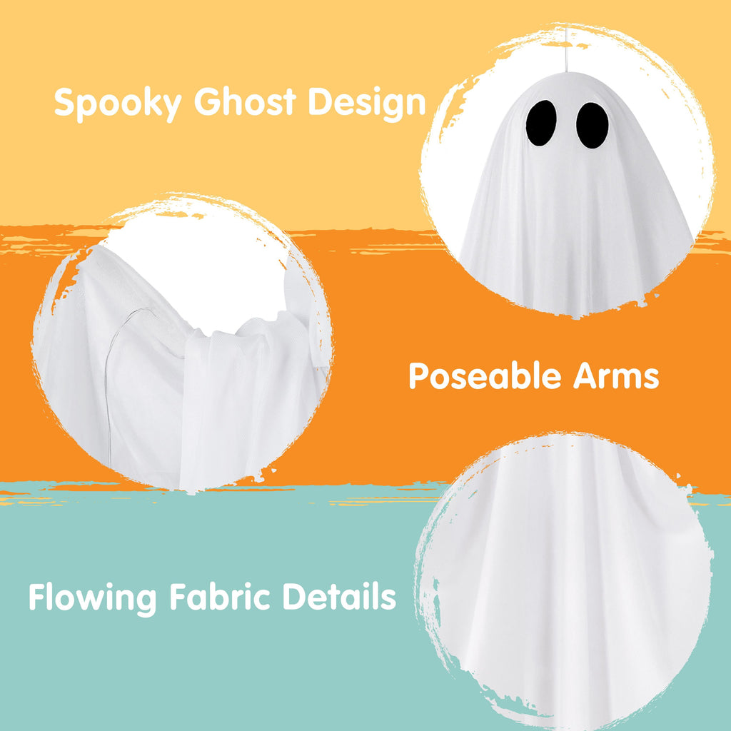 Joyfy 47inch Halloween Decorations Outdoor Hanging Ghost,Light up White Ghosts with Spooky Warm White LED Light,Halloween Outdoor Yard Porch Decorations,Haunted House Decorations