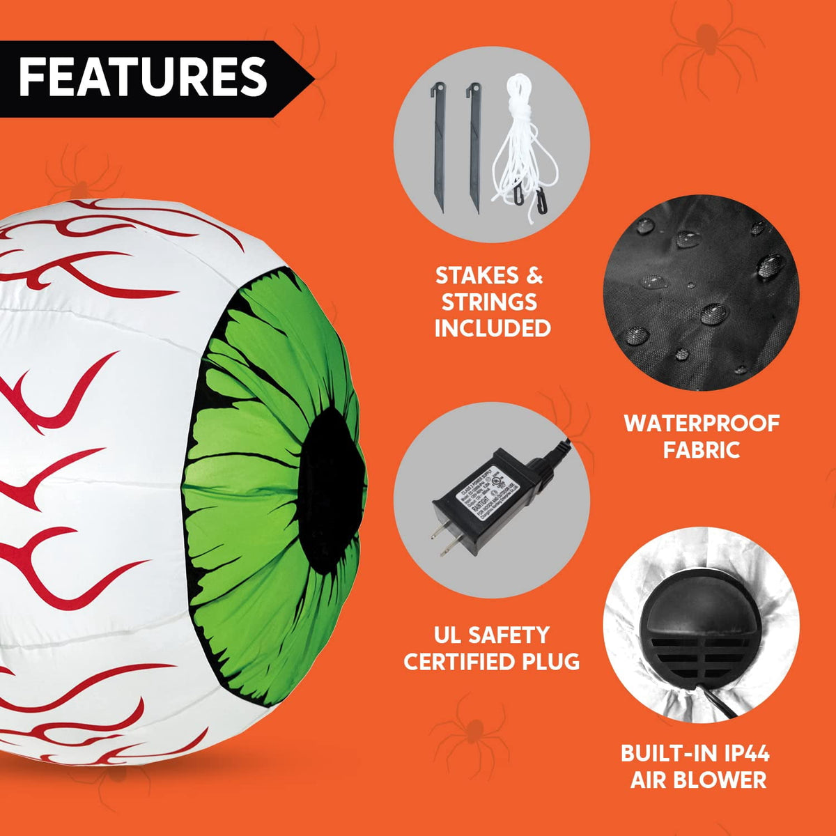 Joyfy 2 Pack Halloween Inflatable Eyes Decoration with Build-in LEDs,3 ft Blow Ups Green Eyes for Yard,Halloween Decor Outdoor with LEDs Party Supplies Blow up Decoration