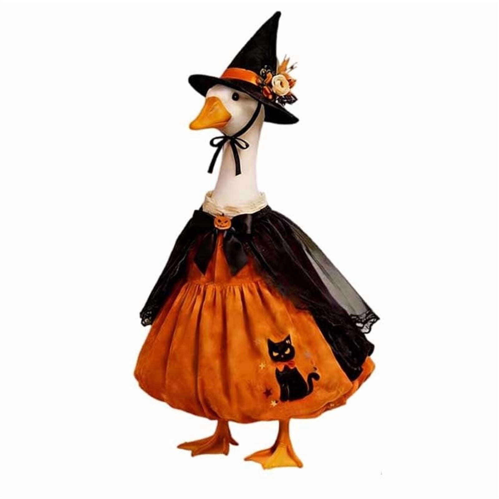 Thanksgiving Harvest Outfit for 23" Porch Goose, Goose Fall Theme Dress in White&Orange with Headwear Fall Harvest Decor for 23" Goose Outdoor Patio Yard Lawn Decoration