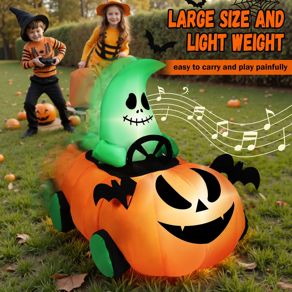 Firstness 2.6ft Remote Control Halloween Inflatable with Music Lights,Pumpkin Spider Car Blow ups Rc Car,Indoor Outdoor Decorations
