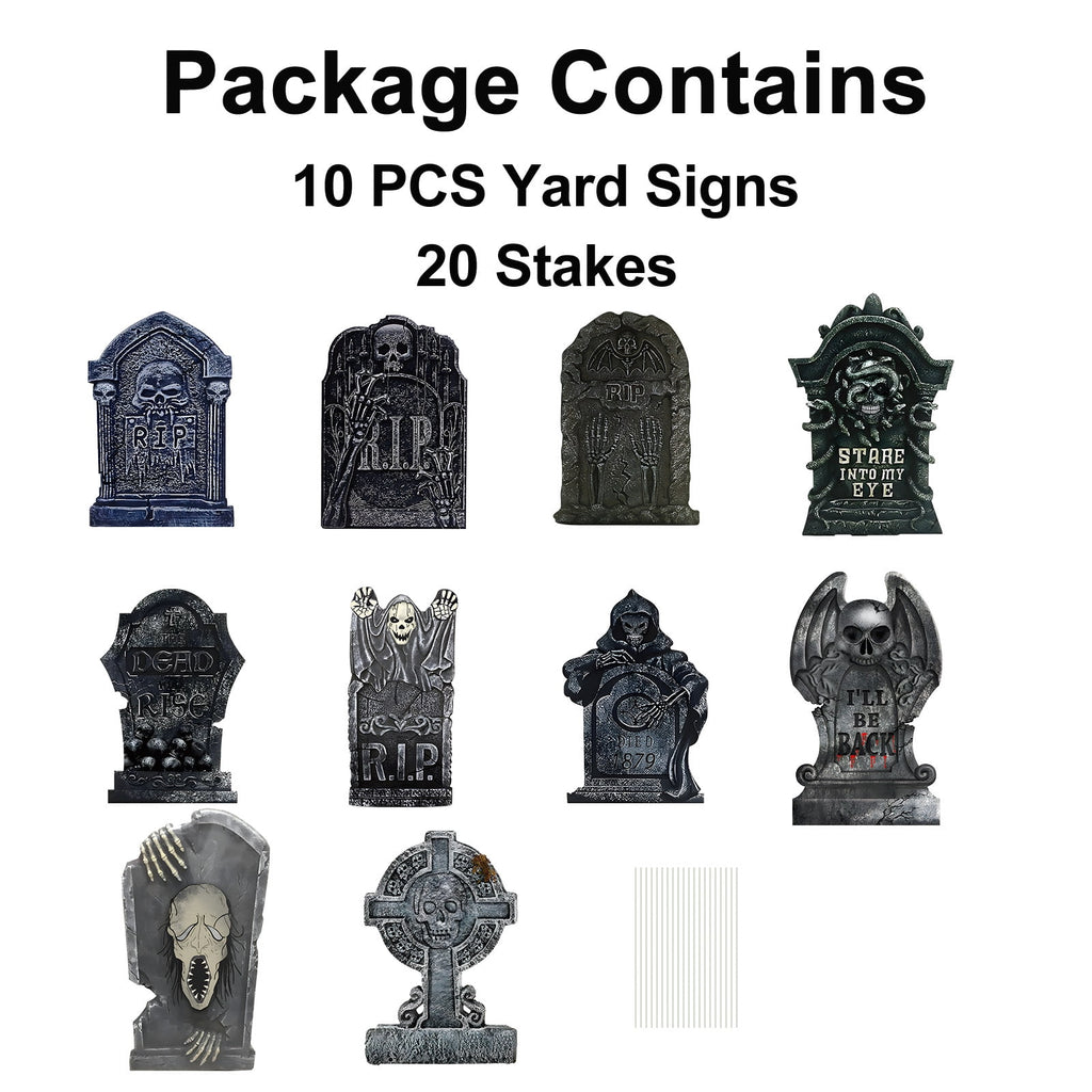 Gamexcel Halloween Gravestone Yard Signs, 10 Pack Tombstone Decorations with Stakes for Lawn, Garden and Haunted House