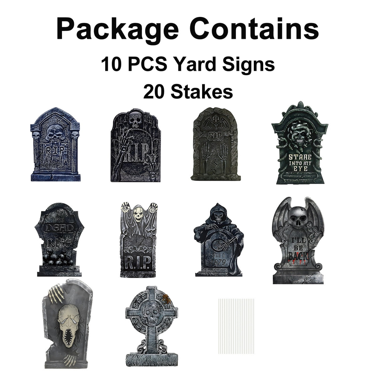 Gamexcel Halloween Gravestone Yard Signs, 10 Pack Tombstone Decorations with Stakes for Lawn, Garden and Haunted House
