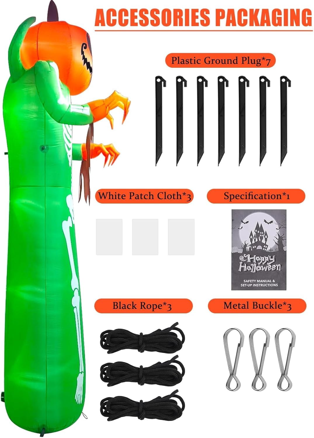 Kalolary 12FT Halloween Inflatable with LED Lights – Giant Pumpkin & Skeleton Outdoor Decoration for Yard, Lawn, Home, & Party – Scary Blow-Up Halloween Holiday Decor