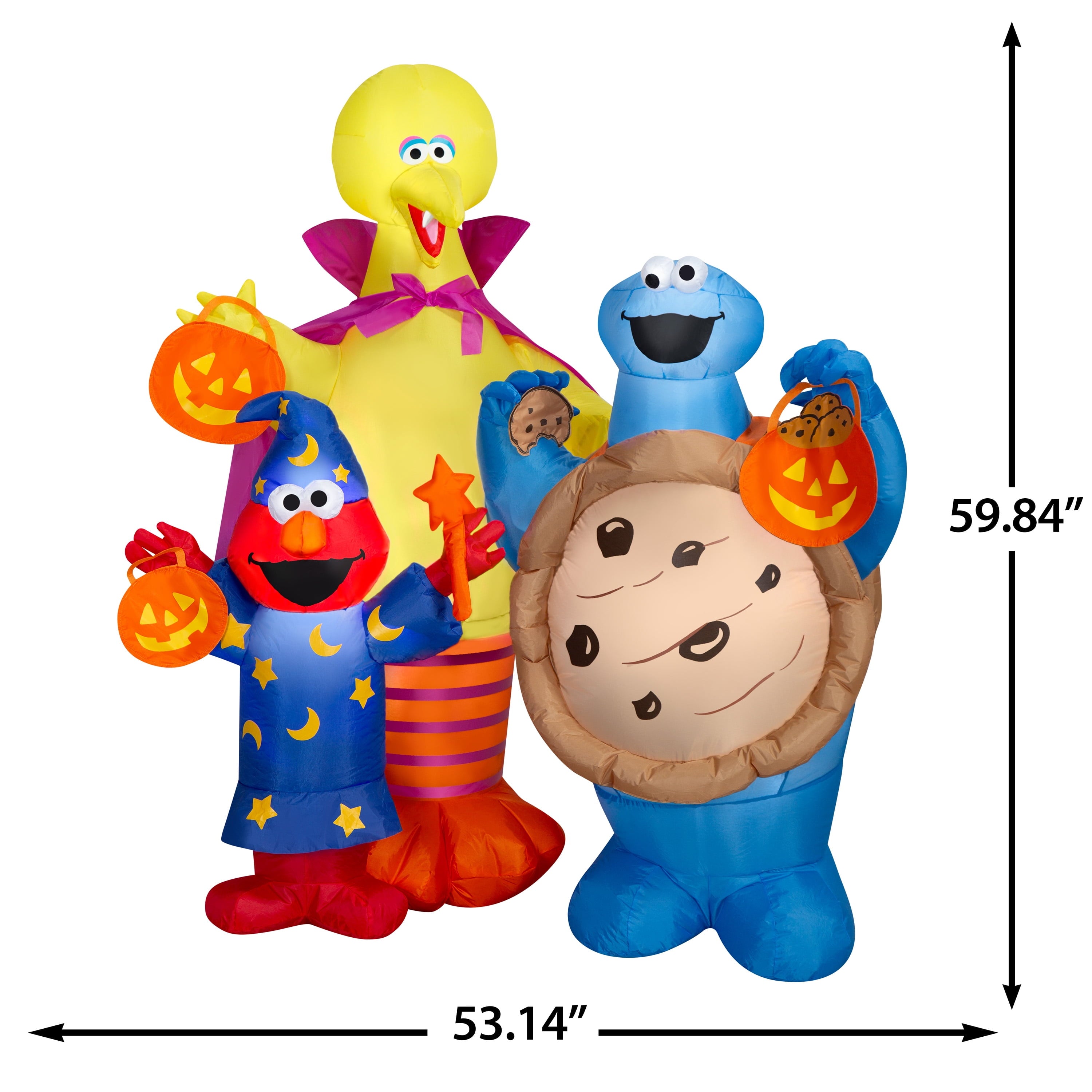 Sesame Street Halloween Inflatable Scene with Elmo, Big Bird and Cookie Monster, 5-Ft Lighted Airblown Yard Decor