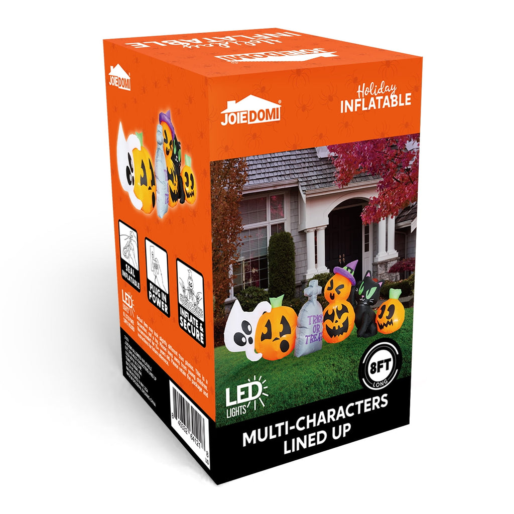 Joyfy 7 ft Halloween Inflatable Long Pumpkin with Witch's Cat Decorations Inflatables with Build-in LEDs,Halloween Decor Outdoor Blow Up Yard Decorations