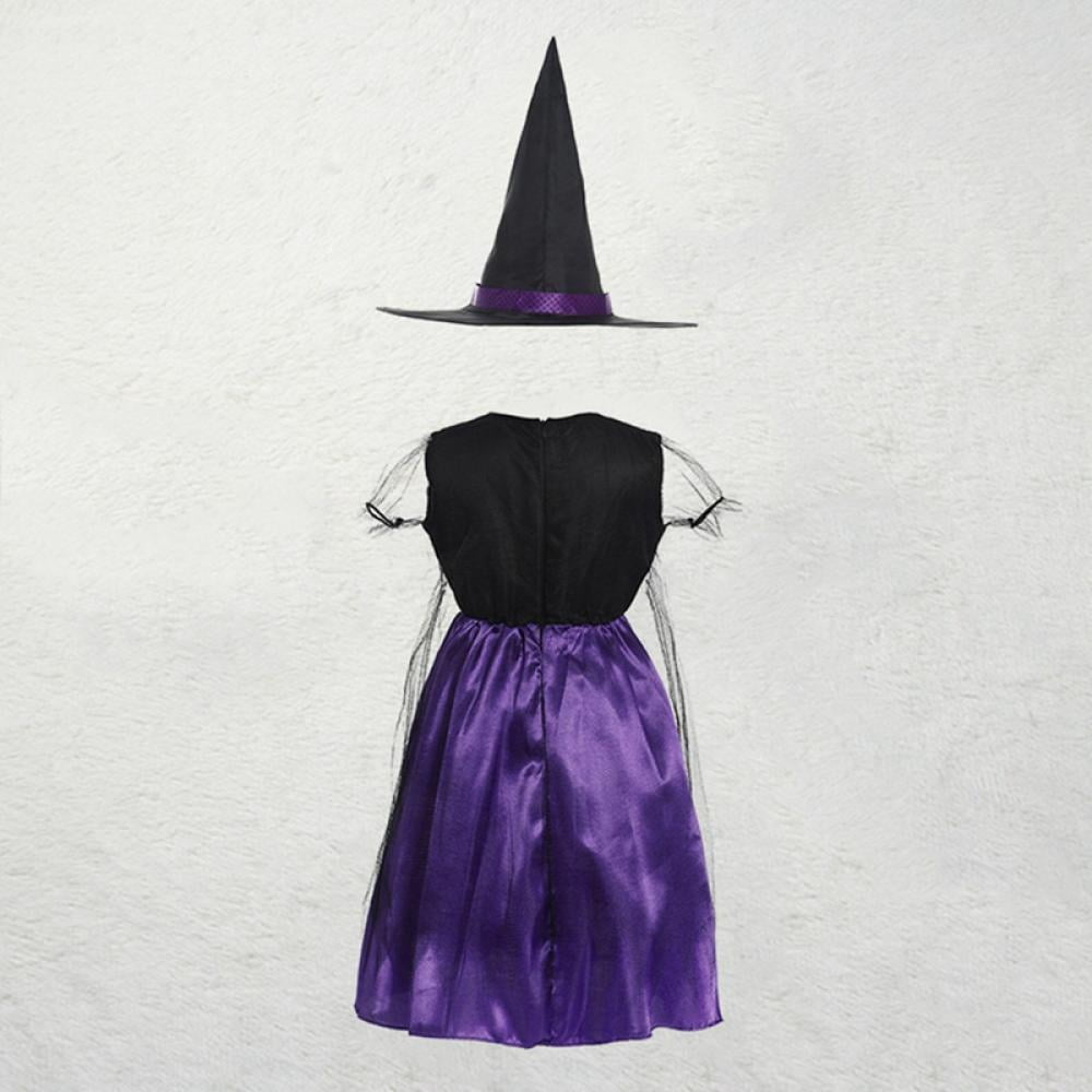 Xinhuaya 3-13T Halloween Witch Costume Set Dress Hat Broom Tutu Skirt for Halloween Cosplay Party