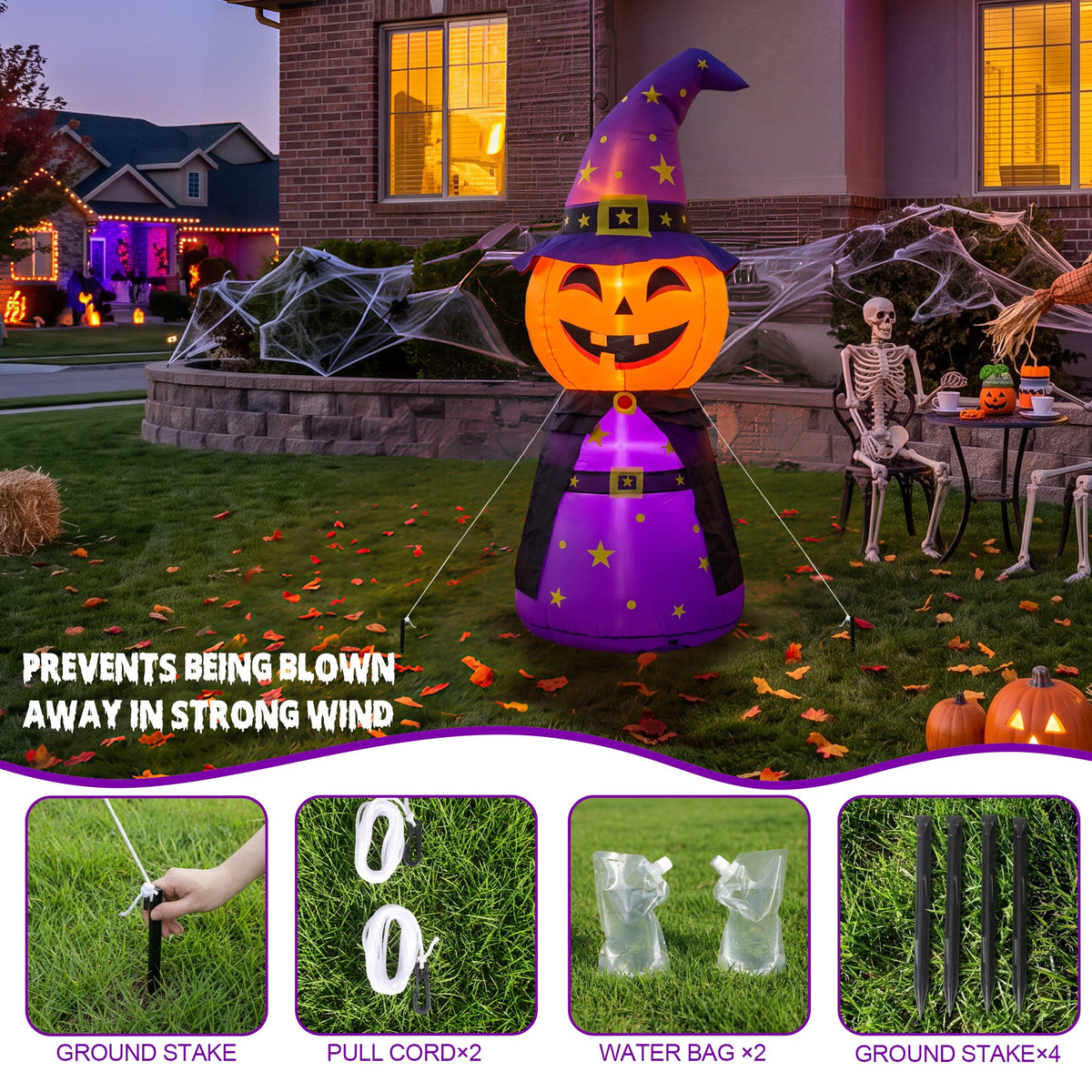 MAGOTAN 9 FT Halloween Inflatables Archway Outdoor Decorations Pumpkin Ghost Archway Halloween Inflatable Blow Up Pumpkin Tombstone Decoration Build-in LED Lights