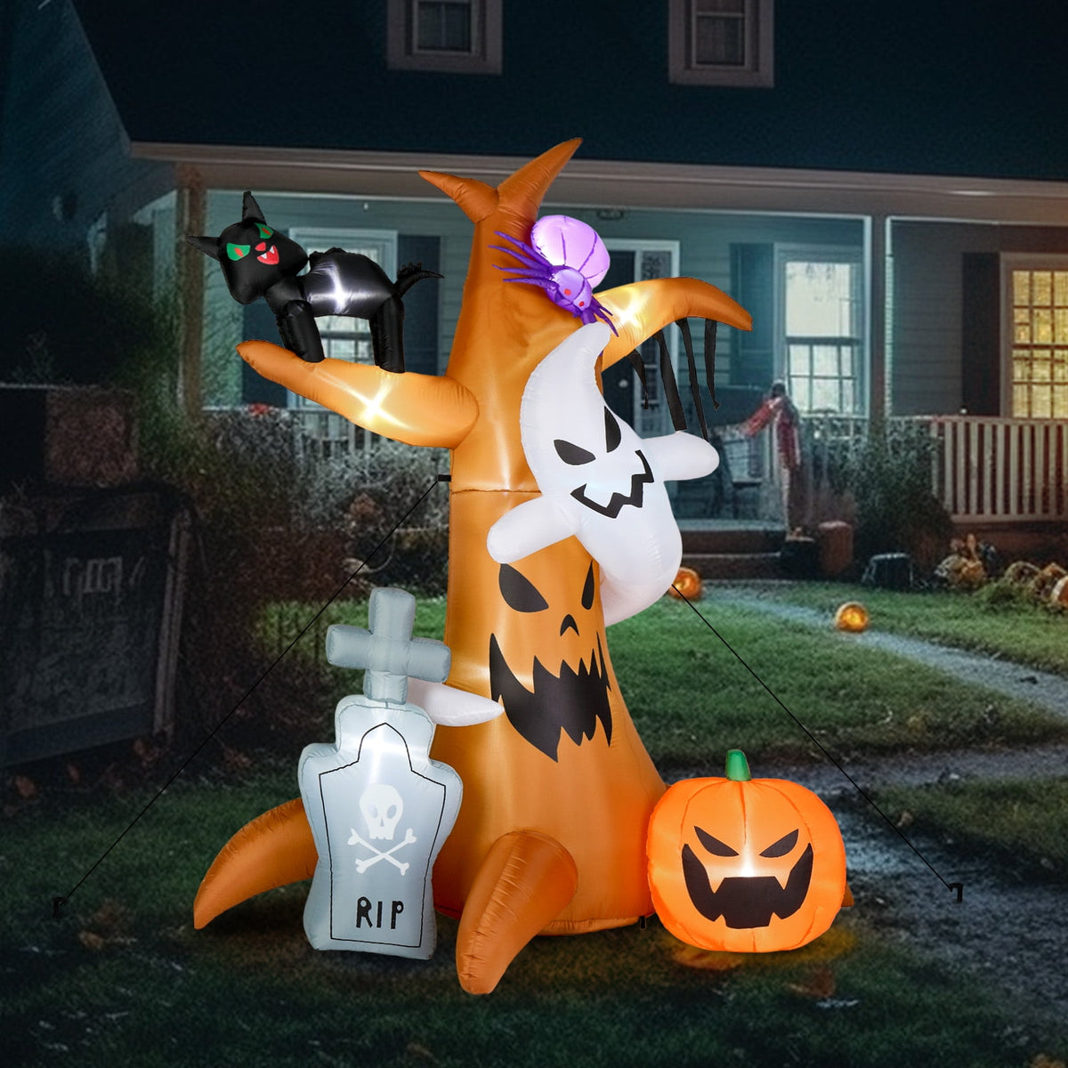 UBesGoo Inflateble Halloween Decoration 8FT Tree w/ Tombstone Pumpkin Ghost and Cat