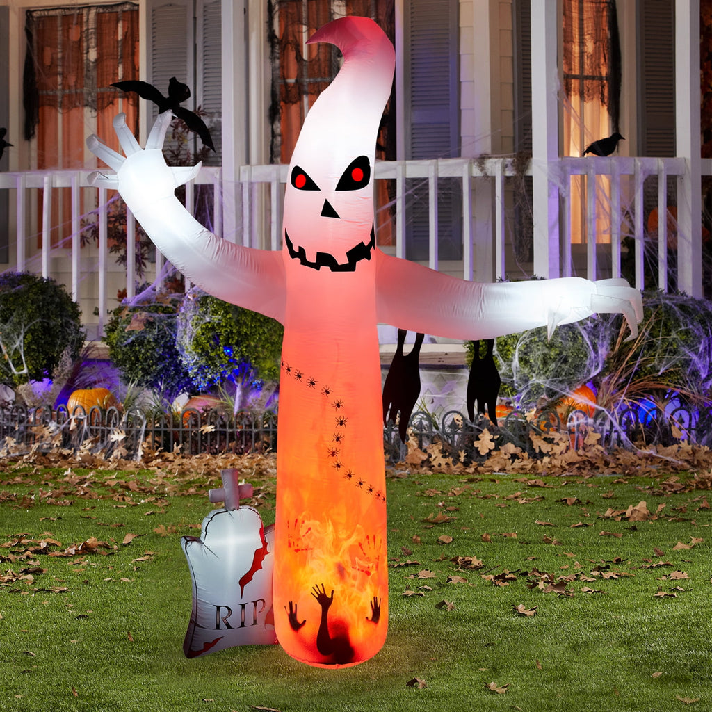 5.7FT Inflatable Halloween Inflatable Crawling Green Ghost with Tombstone Built-in LED Lights Inflatable LED Lights Blow Up Yard Decoration