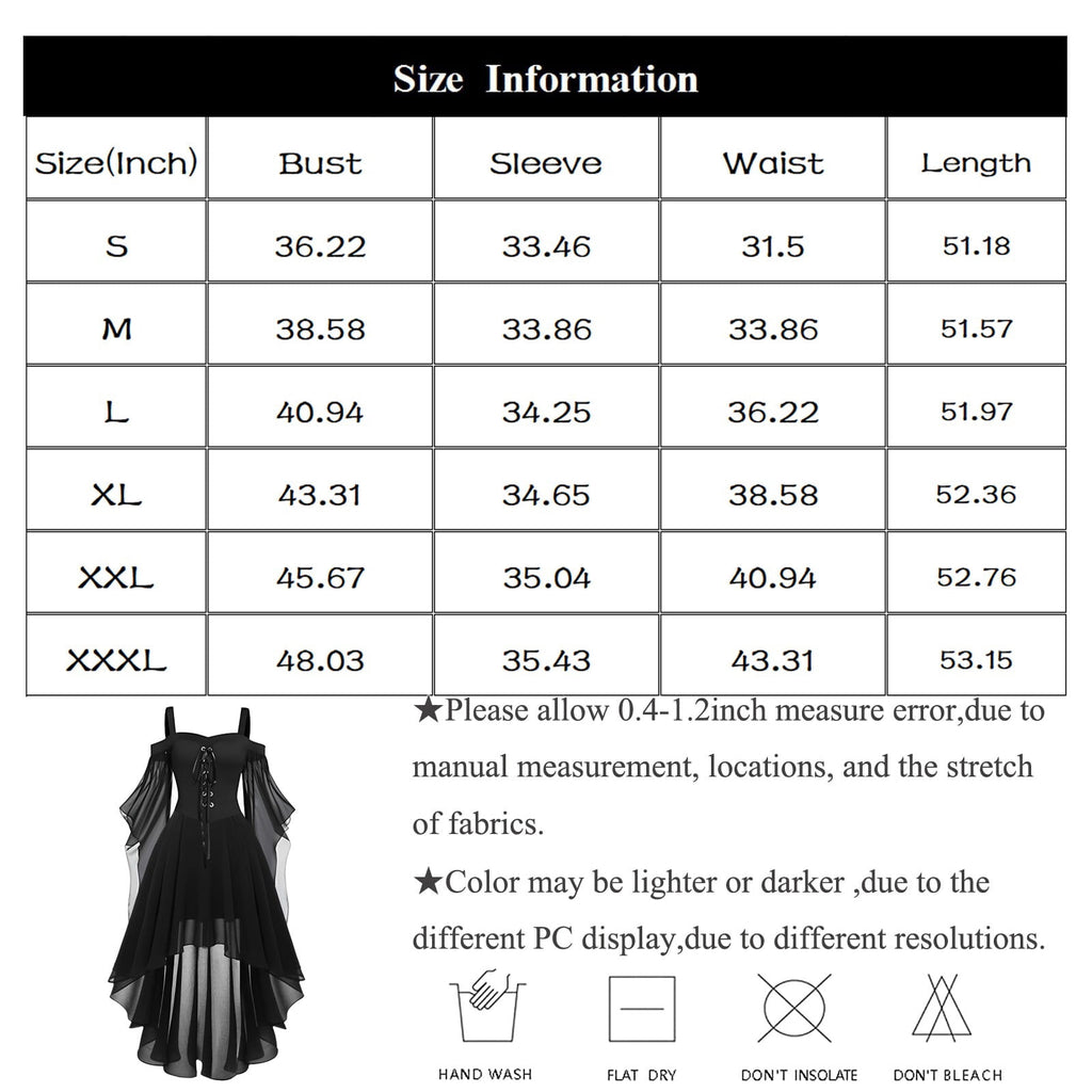 Women Gothic Cold Shoulder Midi Dress, Sheer Flare Bell Sleeve Front Corset Irregular Witch Costume Dress, Adult Halloween Dark Aesthetic Vintage Formal Evening Cosplay Party Outfit(Navy-2/M)