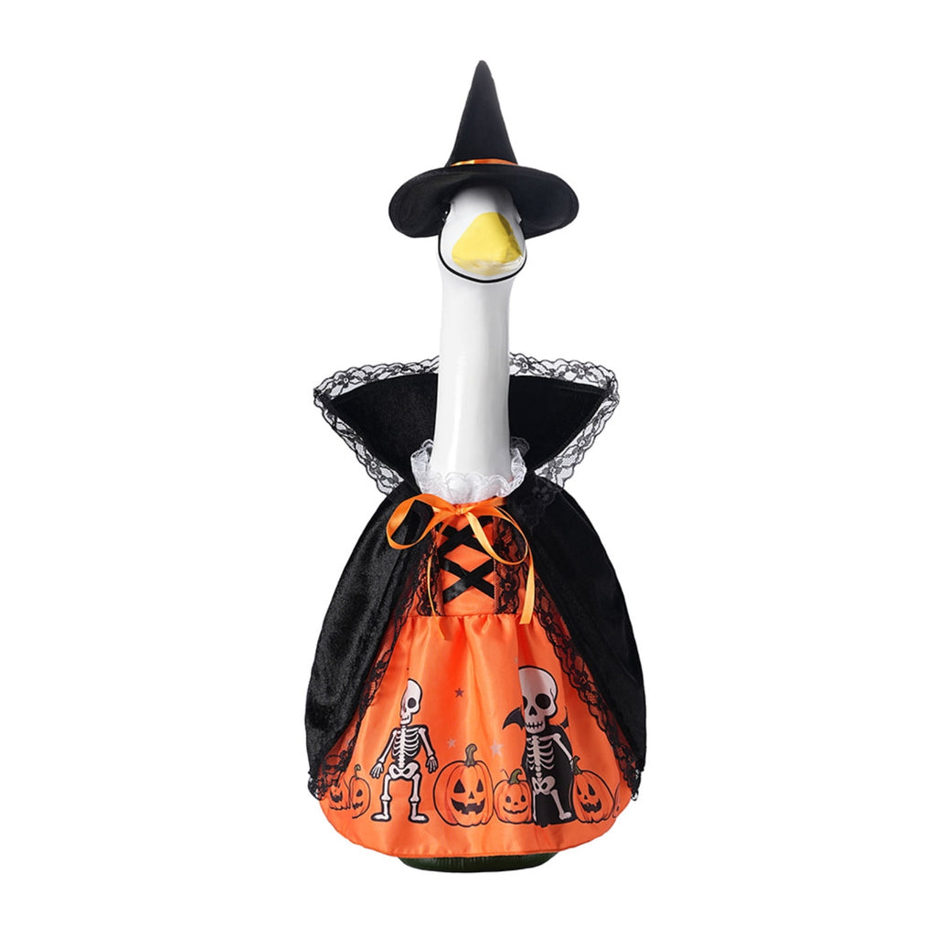Bat Witch Hat Spiderweb Halloween Goose Clothes Fit 17/23In Cement Plastic Lawn Goose, Stylish Full Set for Outdoor Yard Patio Garden Seasonal Halloween Home Ornamental Arrangement