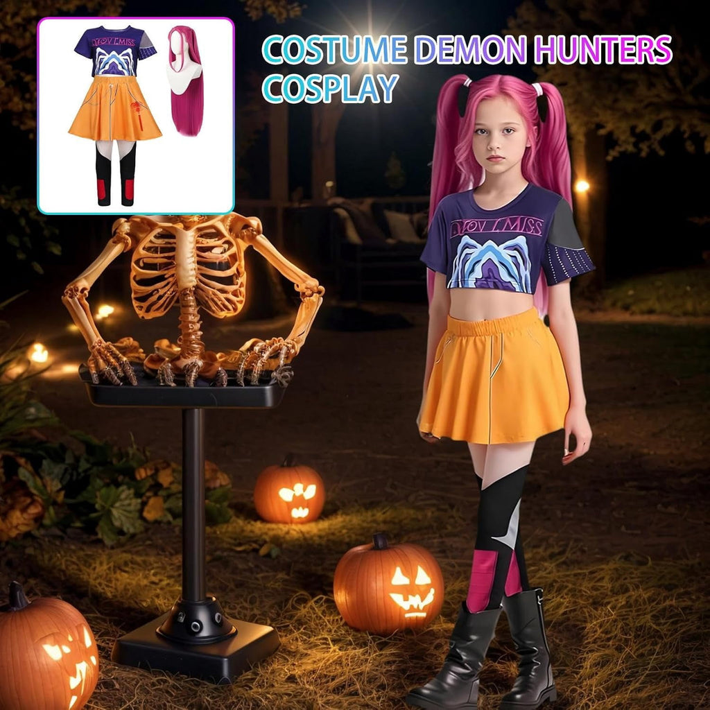 ZUITEH Halloween Anime Cosplay Miras Costumes,Popular Singer Idol Group T-Shirts Skirt Suit With Wig Full Set, Pop Star Dress Up Stage Outfits For School Party Carnival Festival Performance