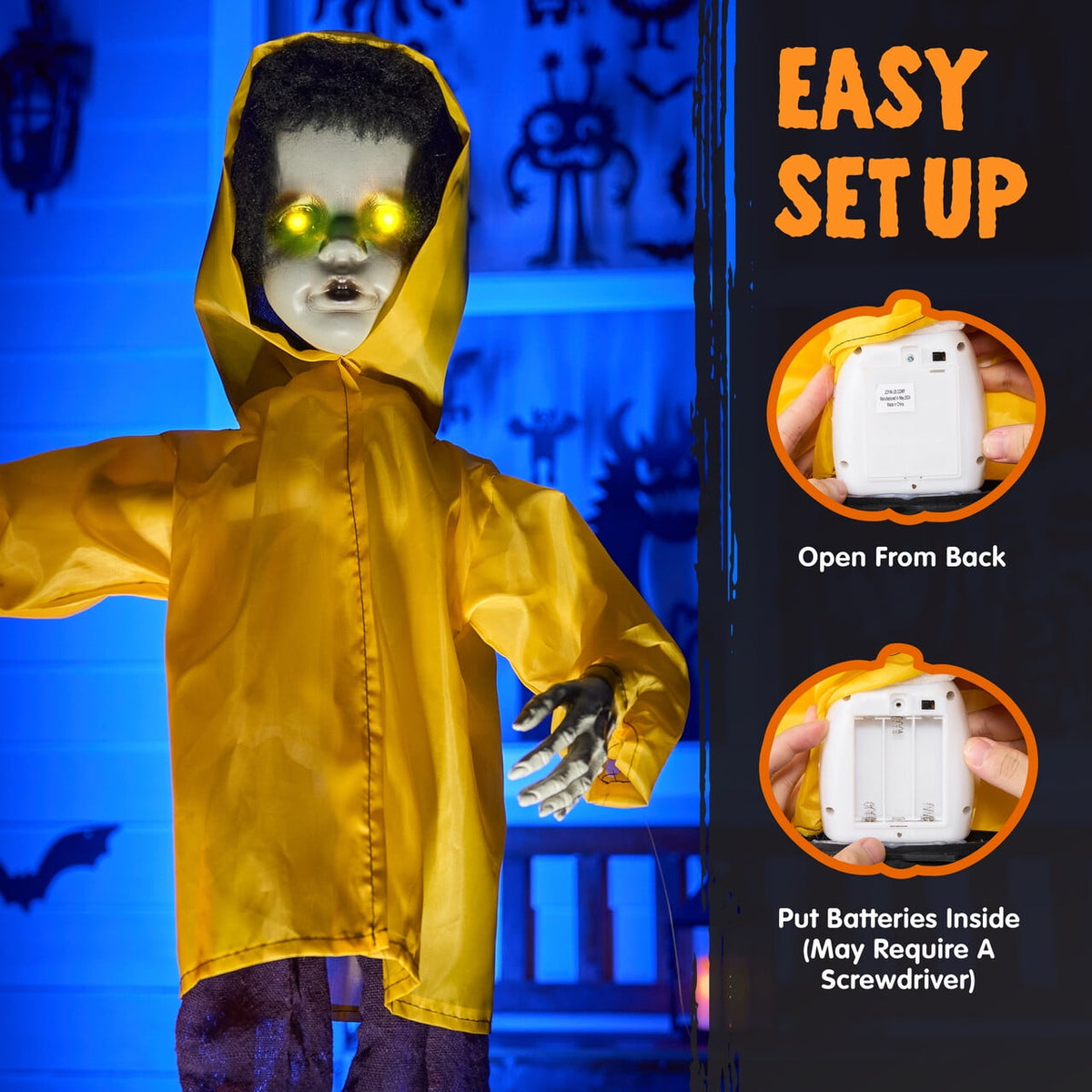 Joyfy 67" Standing Grim Reaper with Chain, Large Halloween Decorations Outdoor, Life Size Animatronics Skelton, Sound-Actived Party Decor with Creepy Sound & LED Eyes, Scary Haunted House Props