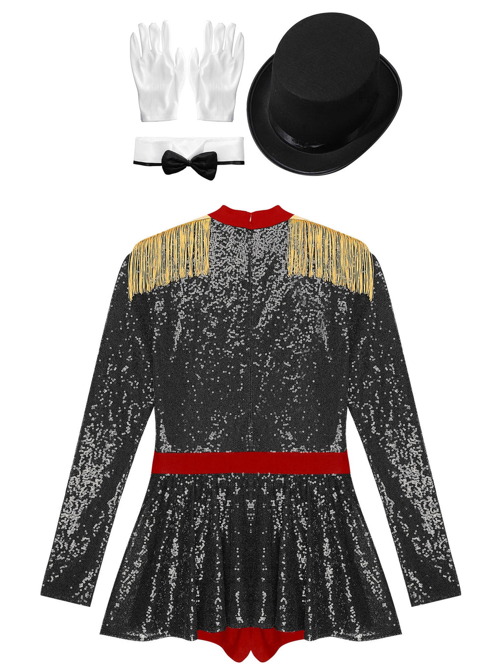 iiniim Womens Ringmaster Costume Circus Ring Leader Outfit Master Lion Tamer Fancy Bodysuit Black S