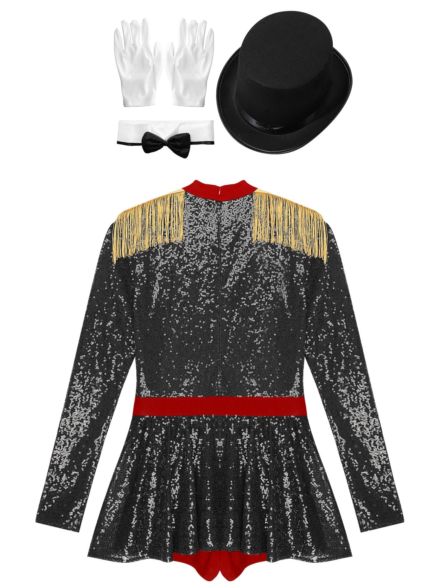 iiniim Womens Ringmaster Costume Circus Ring Leader Outfit Master Lion Tamer Fancy Bodysuit Black S