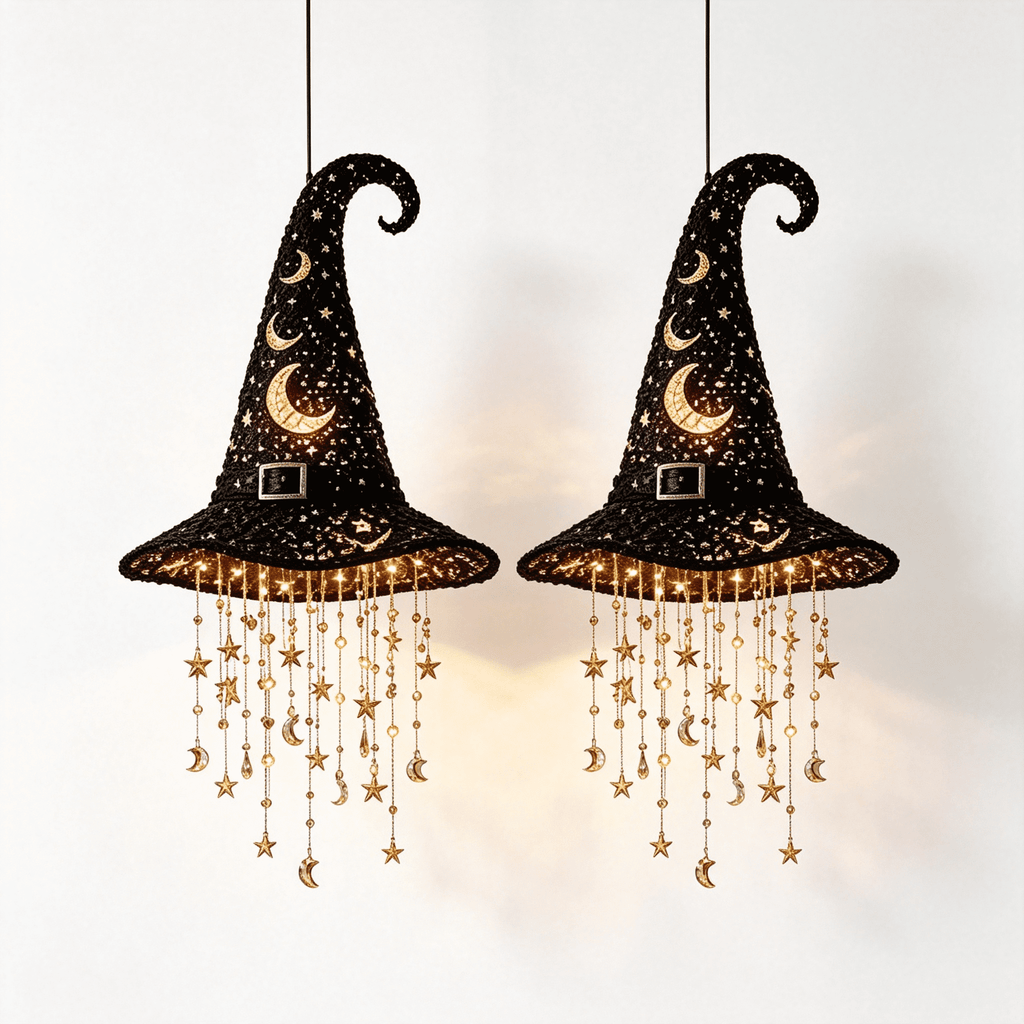 Stijggn Halloween Witch Hat, Black Hanging Witch Hats with Rope, Witch Costume Accessories Floating, Witches Hat with Hanging Rope for Porch Yard Indoor Outdoor Halloween Party Decor