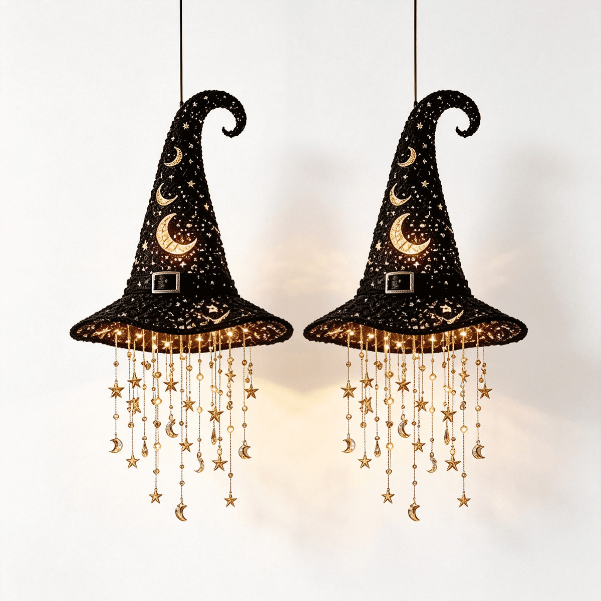 Stijggn Halloween Witch Hat, Black Hanging Witch Hats with Rope, Witch Costume Accessories Floating, Witches Hat with Hanging Rope for Porch Yard Indoor Outdoor Halloween Party Decor