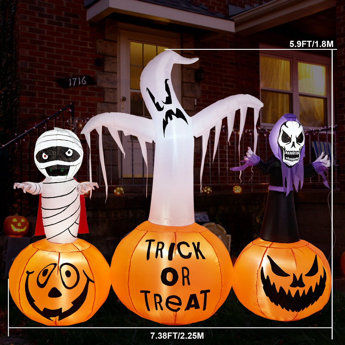 5.7FT Inflatable Halloween Inflatable Crawling Green Ghost with Tombstone Built-in LED Lights Inflatable LED Lights Blow Up Yard Decoration