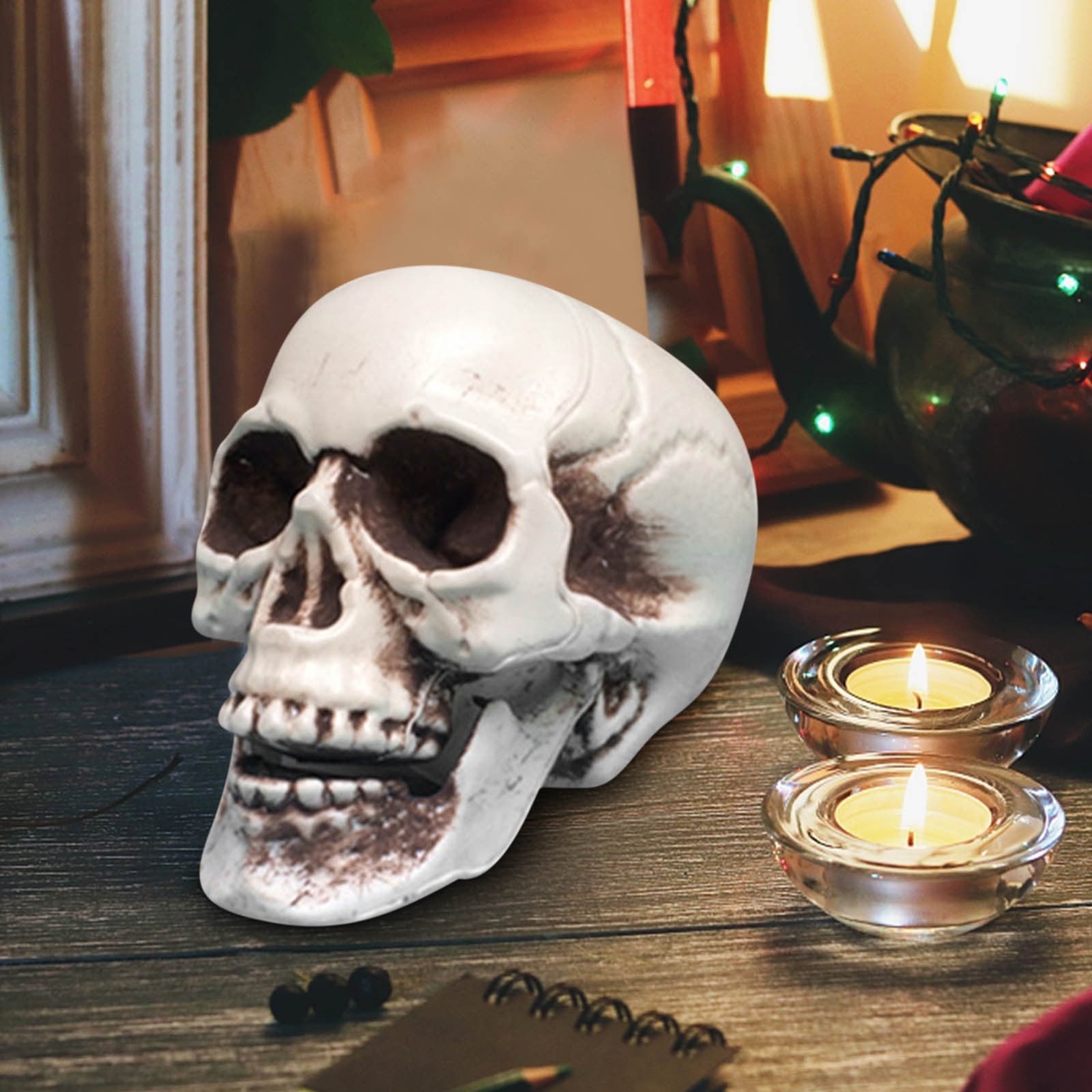 Darzheoy Halloween Skull Model Realistic Fake Simulation Human Skull Head Model Halloween Prop Realistic Mini Skeleton Spooky Halloween Decoration