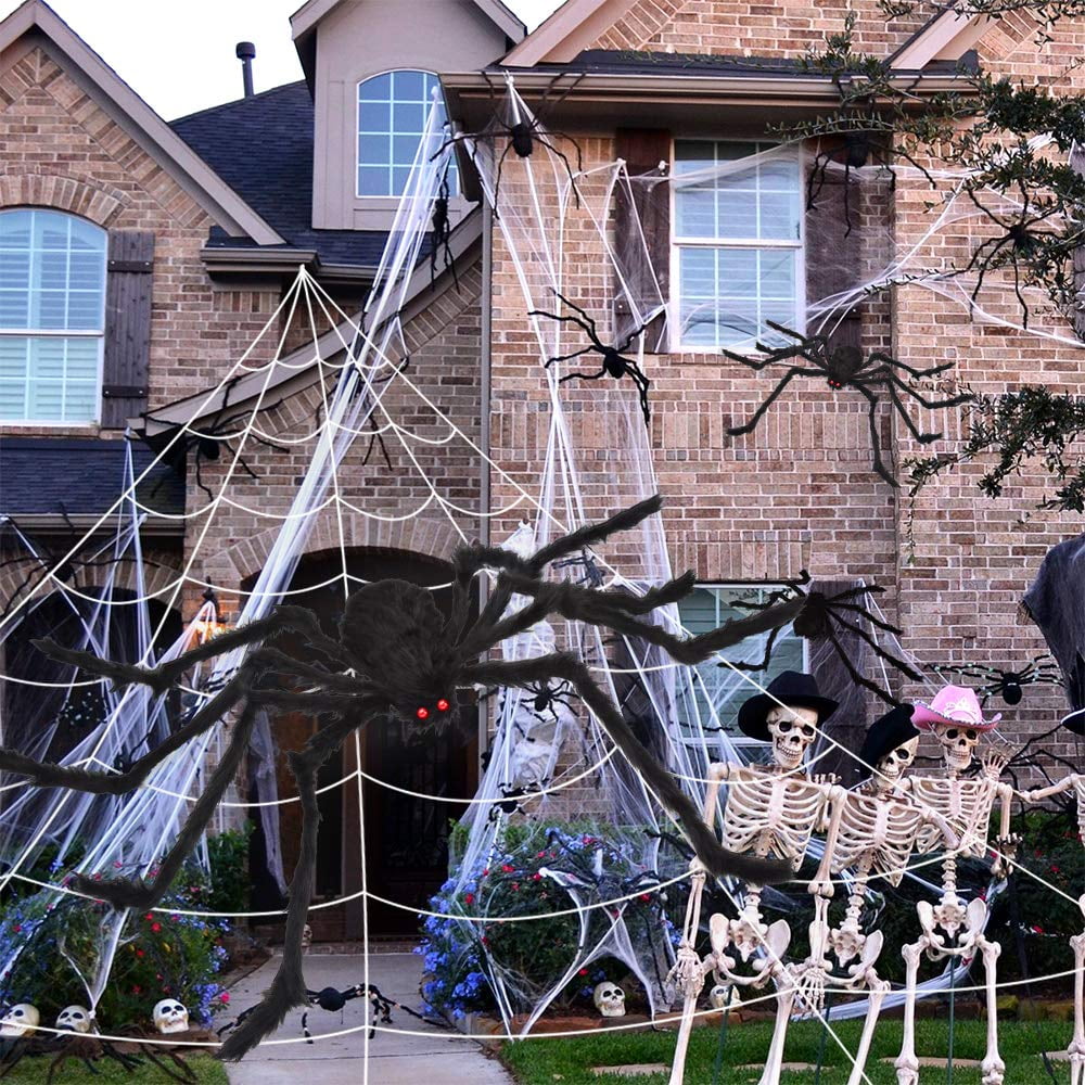 PayUSD Halloween Decoration, 275" Halloween Spider Web + 59" Giant Spider Fake Spider and 20 Pcs Little Spider Halloween Decor for Indoor Outdoor Yard Home Costumes Party Haunted House Decor