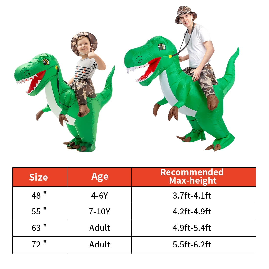 GOOSH 48 inch Inflatable Dinosaur Costume for Kids, Kids Halloween Costume for Unisex Boys Girls, Funny Blow Up Costumes for Halloween Party Cosplay