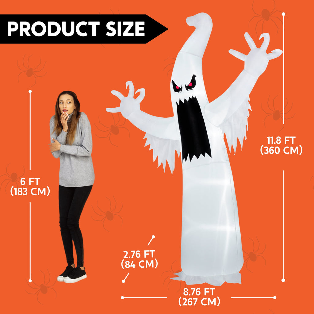 Joyfy 12 ft Halloween Inflatable Outdoor Ghost,Giant Ghost Blow Up Decor with Built-in LED Lights,inflatables with Build-in LEDs,Spooky Outdoor Decorations for Yard & Lawn