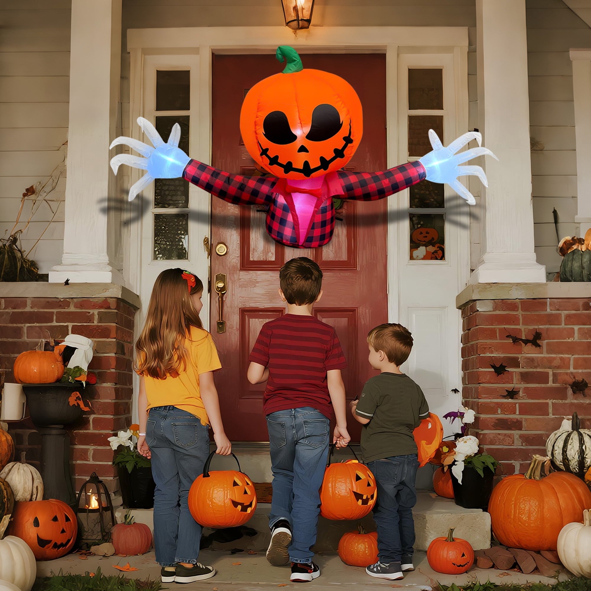 BeePrincess 5 FT Halloween Inflatable Pumpkin Ghost – Outdoor LED Blow-Up Decoration with Giant Arms, Light-Up Eyes, Waterproof Yard Decor for Lawn and Garden