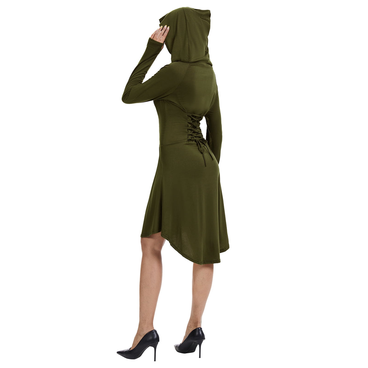 WASFDN Womens Renaissance Costumes Hooded Robe Lace Up Renaissance Dress Women Halloween Vintage Medieval Cloak(Green,L)