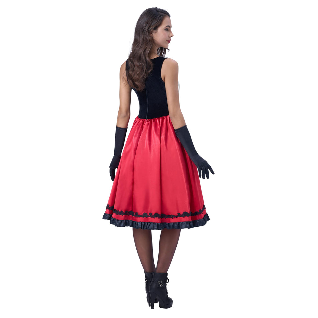 Joyfy Women Little Red Riding Hooded Costume with Dress, Cape and Gloves, Adult Women Halloween Costume for Halloween Party Cosplay