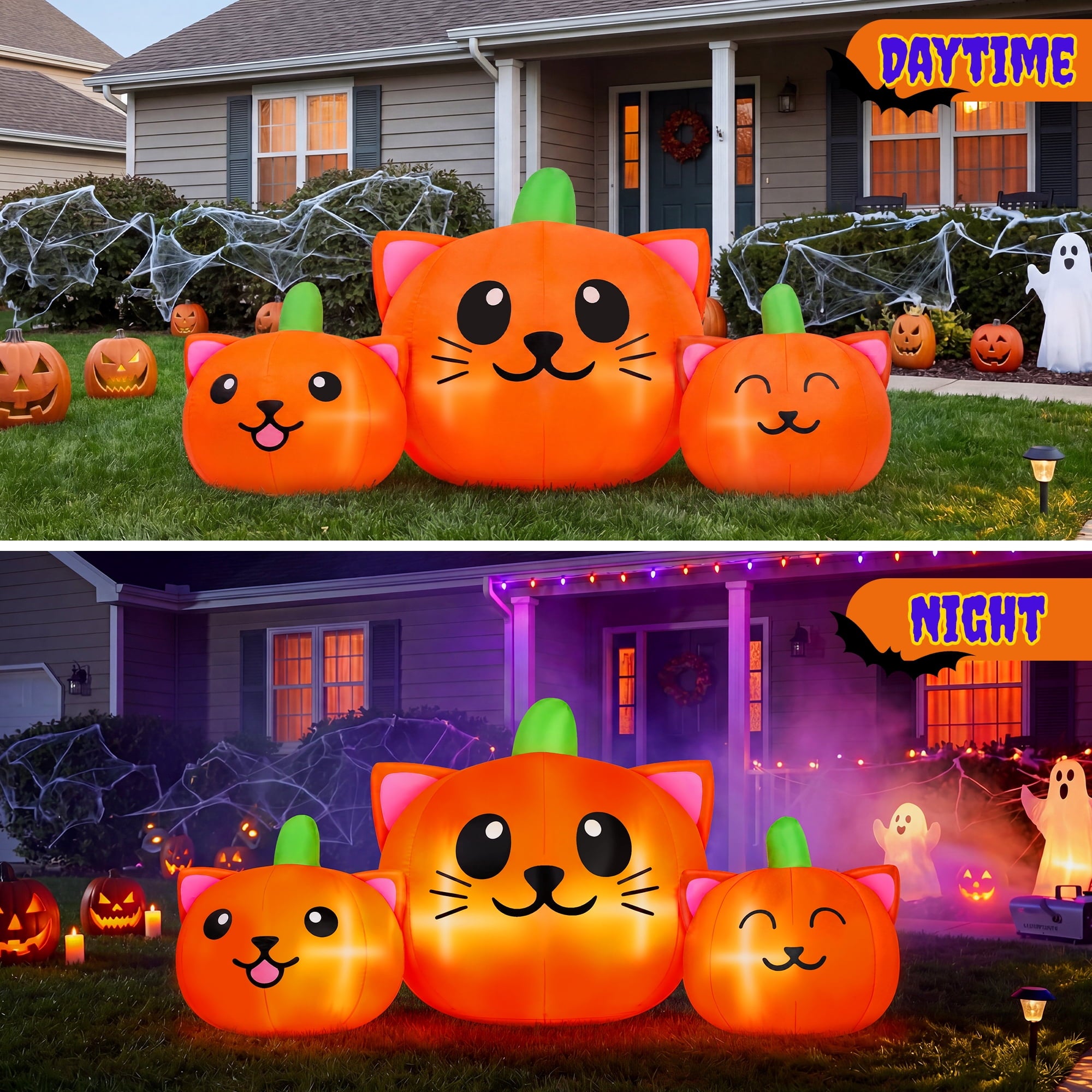 Firstness 6.2FT Halloween Inflatable Pumpkin Cat Outdoor Decorations, Halloween Blow Ups with Lights for Party, Yard
