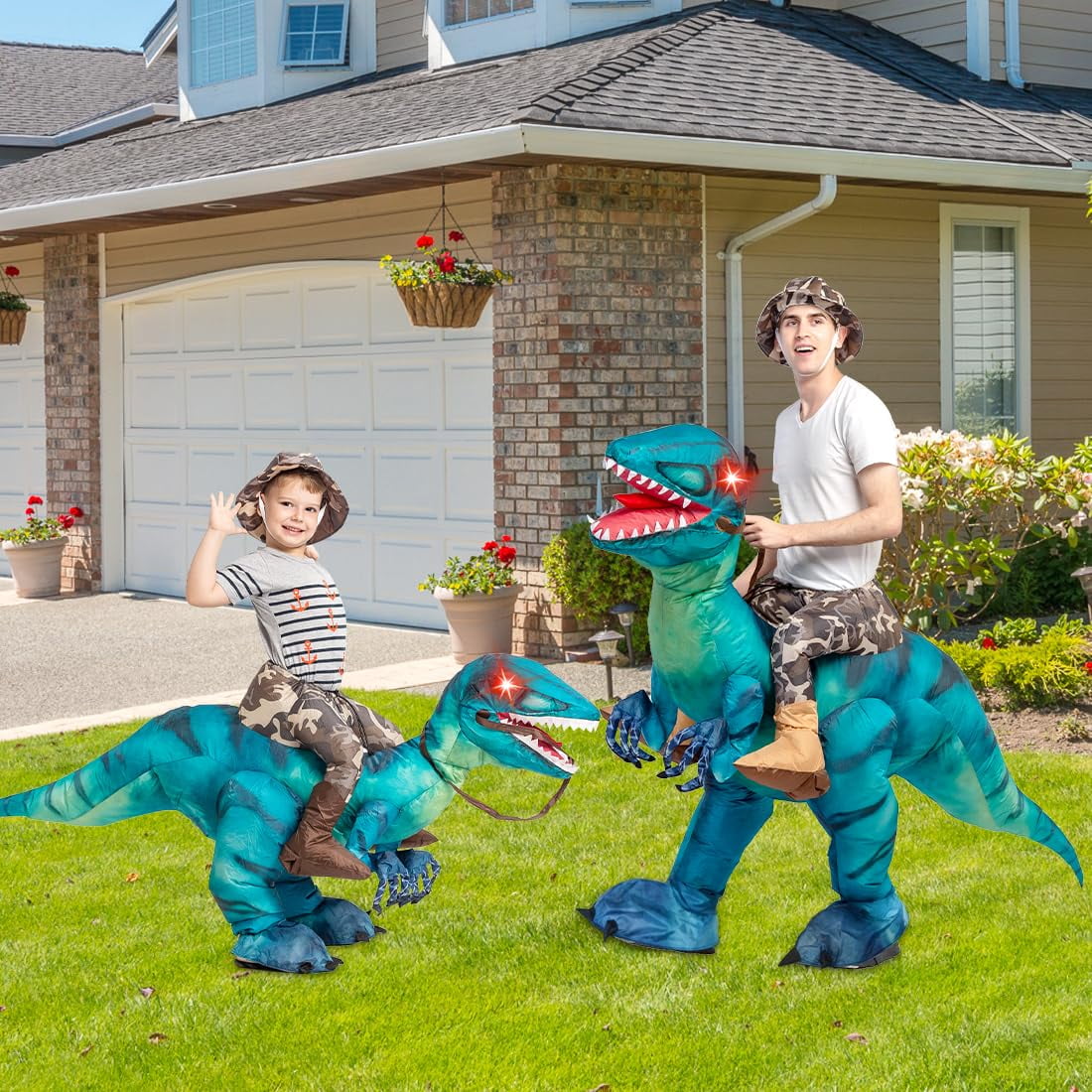 GOOSH 48 inch Inflatable Dinosaur Costume for Kids, Funny Halloween Costumes for Boys Girls Kids Inflatable Costume, Blow Up Dinosaur Costume for Halloween Party Cosplay